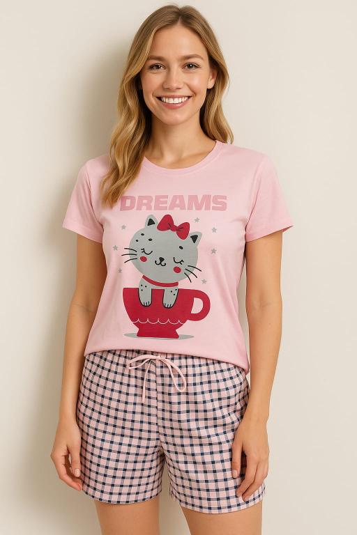 200 PIJAMA MEIA MANGA COM SHORT - ROSA BEBE