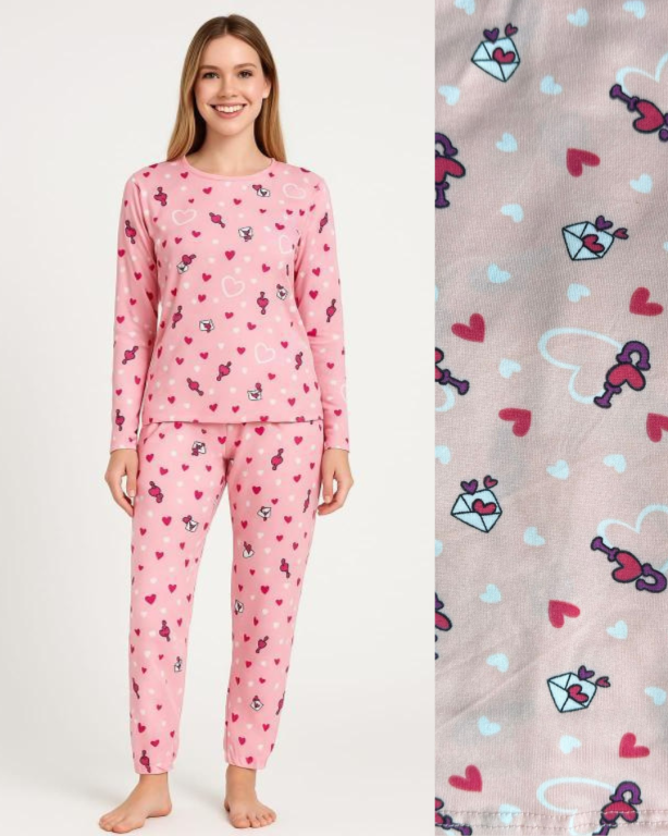 1018 PIJAMA FEMININO ADULTO SUEDE - CORAÇÃO