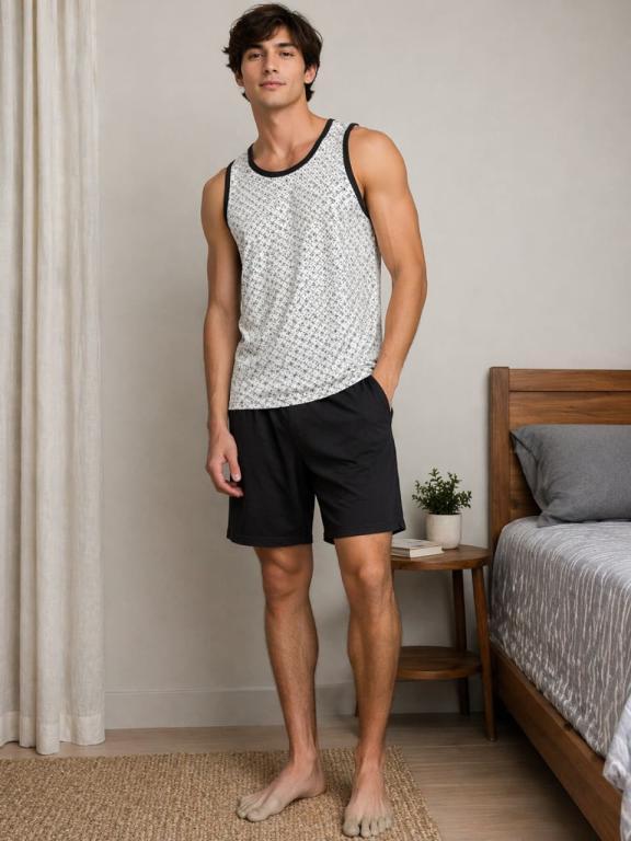 818 PIJAMA MASCULINO CAMISETA ESTAMPADO - PRETO