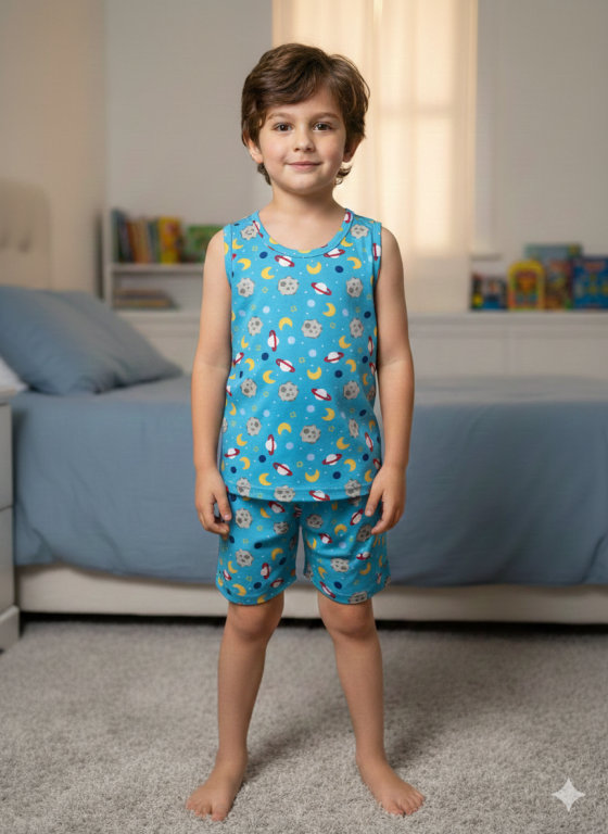 654 PIJAMA REGATA INFANTIL SUEDE - PLANETA TURQUESA