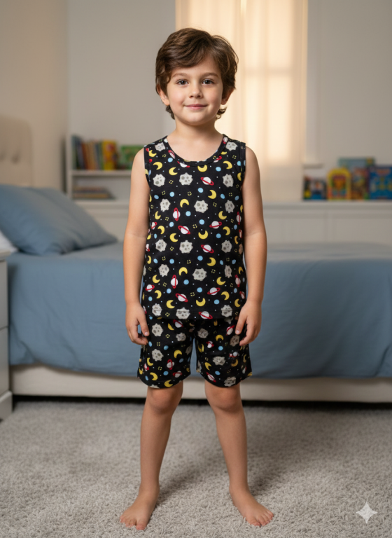 654 PIJAMA REGATA INFANTIL SUEDE - PLANETA PRETO