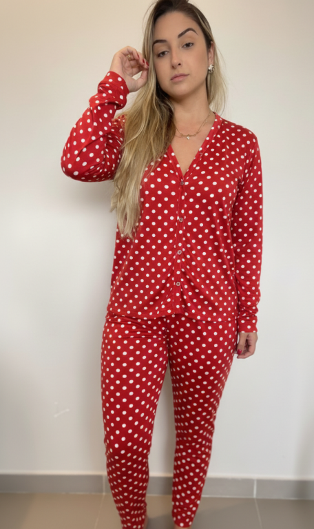 1016 PIJAMA ABERTO  ESTAMPADO LONGO SUEDE - VERMELHO
