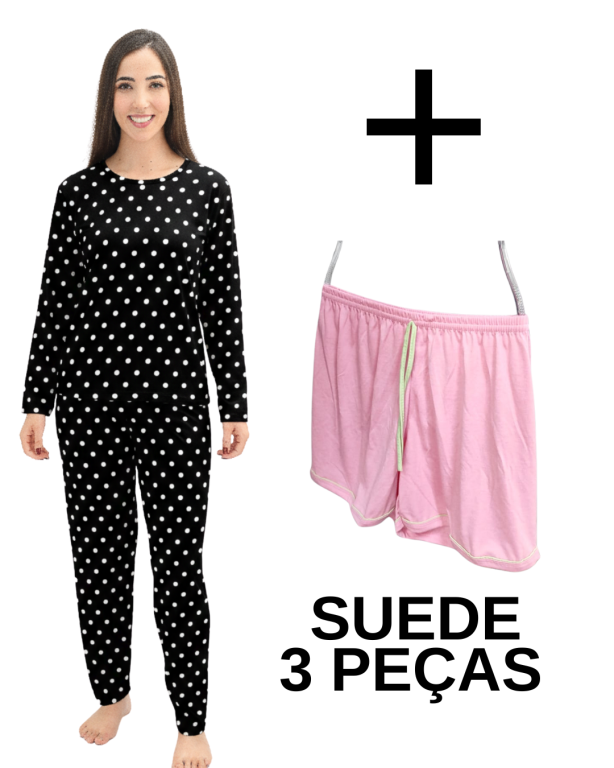 PIJAMA 03 PEÇAS SUEDE FECHADO + SHORT