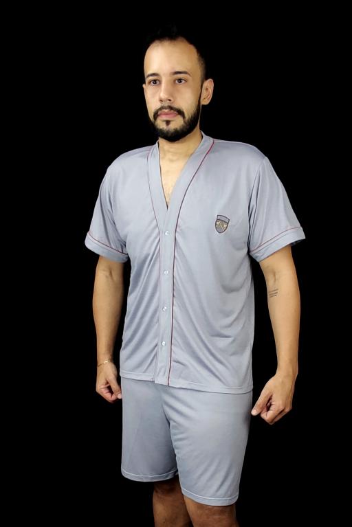 428 PIJAMA MASCULINO ABERTO COM BOTOES LISO - CINZA