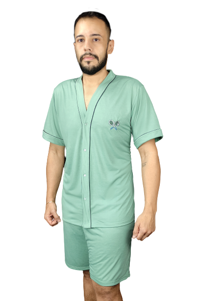 428 PIJAMA MASCULINO ABERTO COM BOTOES LISO - VERDE