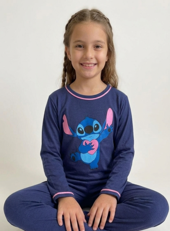 402 PIJAMA FEMININO INFANTIL LONGO LISO - MARINHO