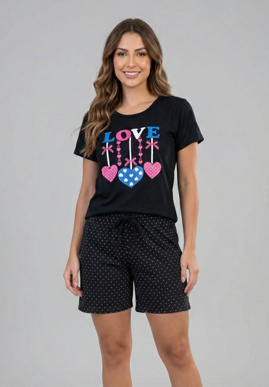 200 PIJAMA MEIA MANGA COM SHORT - PRETO