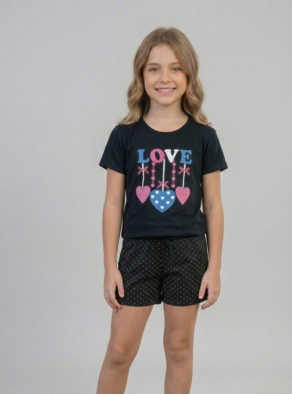201 PIJAMA INFANTIL MEIA MANGA COM SHORT - PRETO