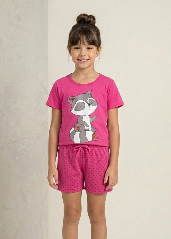 201 PIJAMA INFANTIL MEIA MANGA COM SHORT - ROSA CHICLETE