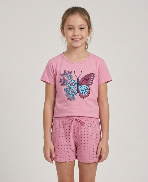 201 PIJAMA INFANTIL MEIA MANGA COM SHORT - ROSA BEBE