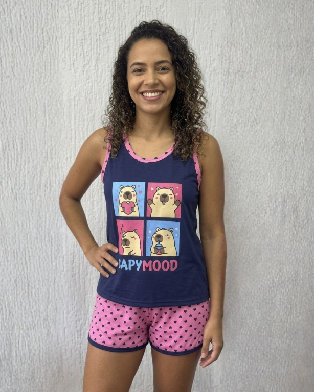 216 PIJAMA REGATA SILK SHORT ESTAMPADO - MARINHO