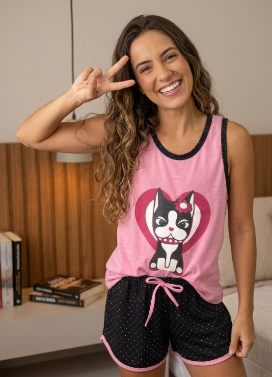 216 PIJAMA REGATA SILK SHORT ESTAMPADO - ROSA BEBE