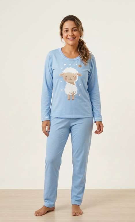 494 PIJAMA FEMININO LONGO AZUL BEBÊ