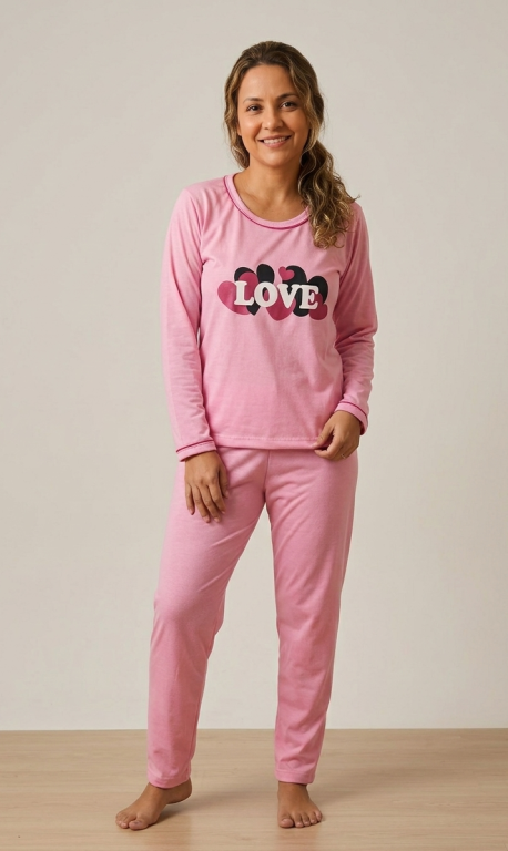 494 PIJAMA FEMININO LONGO ROSA BEBÊ