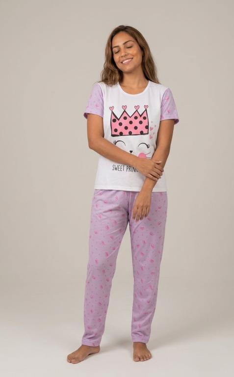 140 PIJAMA MEIA MANGA COM CALÇA ESTAMPADA - COROA