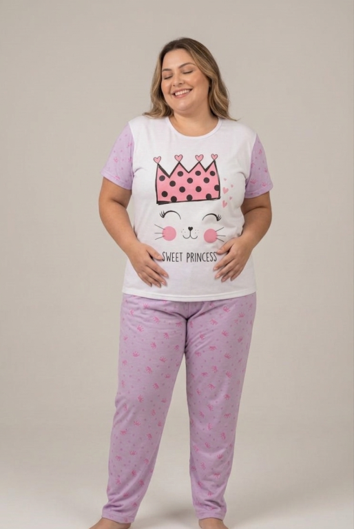 140 PIJAMA MEIA MANGA COM CALÇA ESTAMPADA - COROA