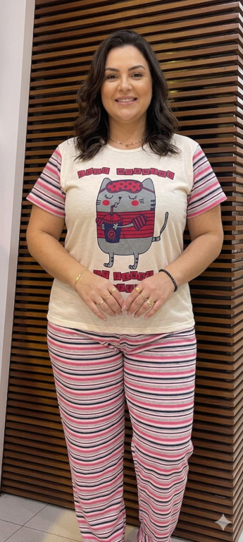 140 PIJAMA MEIA MANGA COM CALÇA ESTAMPADA - LISTRAS