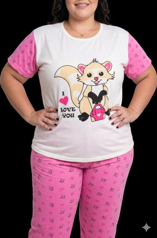 140 PIJAMA MEIA MANGA COM CALÇA ESTAMPADA - RAPOSA