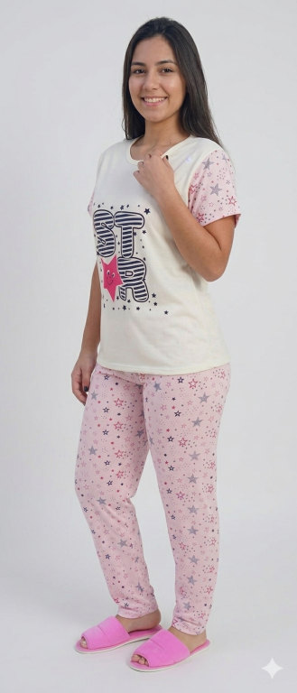 140 PIJAMA MEIA MANGA COM CALÇA ESTAMPADA - STAR