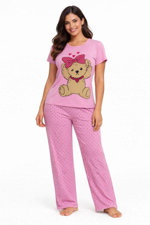 140 PIJAMA MEIA MANGA COM CALÇA ESTAMPADA- POÁ ROSA BEBÊ