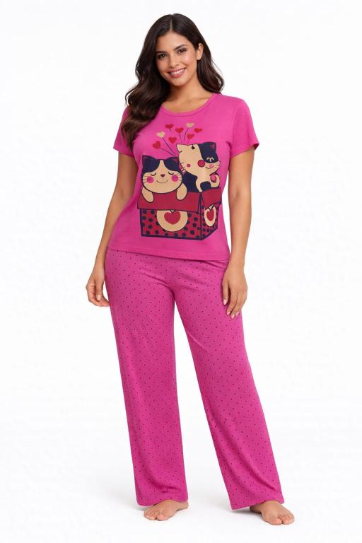 140 PIJAMA MEIA MANGA COM CALÇA ESTAMPADA- POÁ CHICLETE
