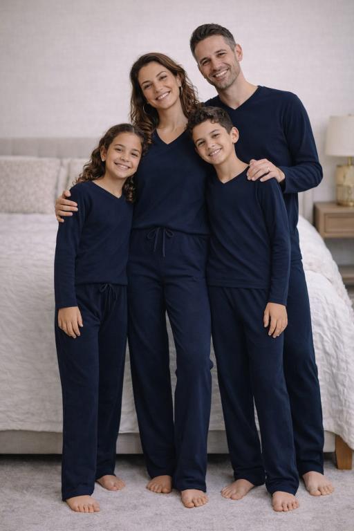 517 PIJAMA FEMININO LONGO LISO SUEDE - MARINHO