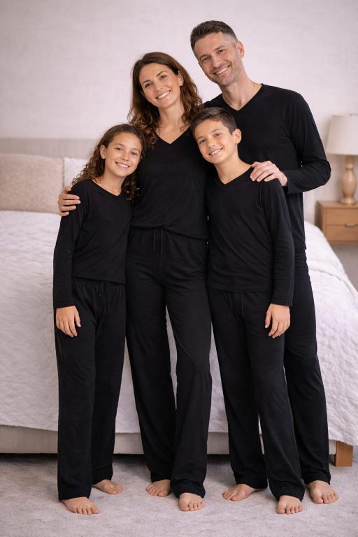 517 PIJAMA FEMININO LONGO LISO SUEDE - PRETO