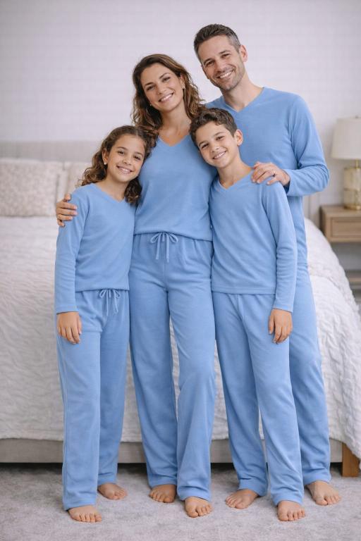 519 PIJAMA MASCULINO LONGO LISO SUEDE - AZUL PETROLEO