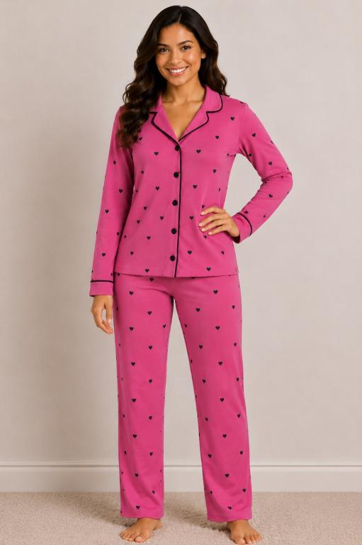 611 PIJAMA LONGO AMERICADO SUEDE - ROSA BARROCO