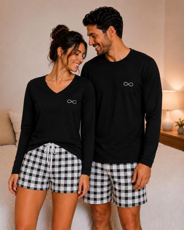 529 PIJAMA MASCULINO MANGA LONGA COM SHORT INFINITO - PRETO