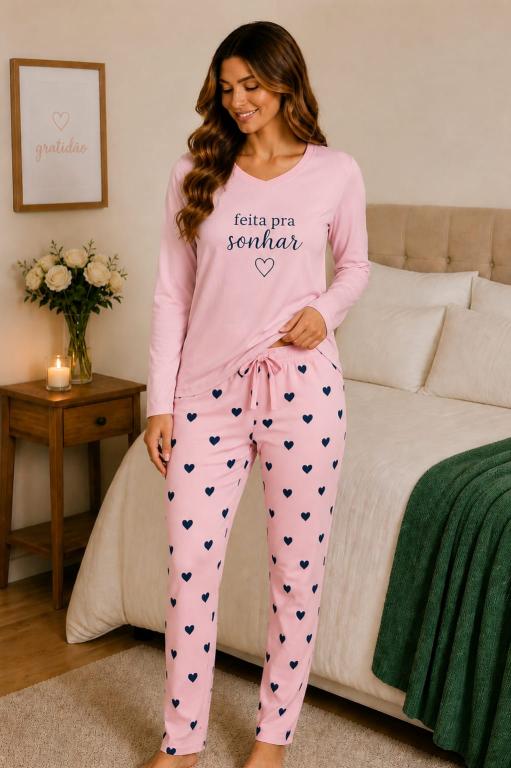 401 PIJAMA SUEDE LONGO FEITO PRA SONHAR - ROSA BEBE