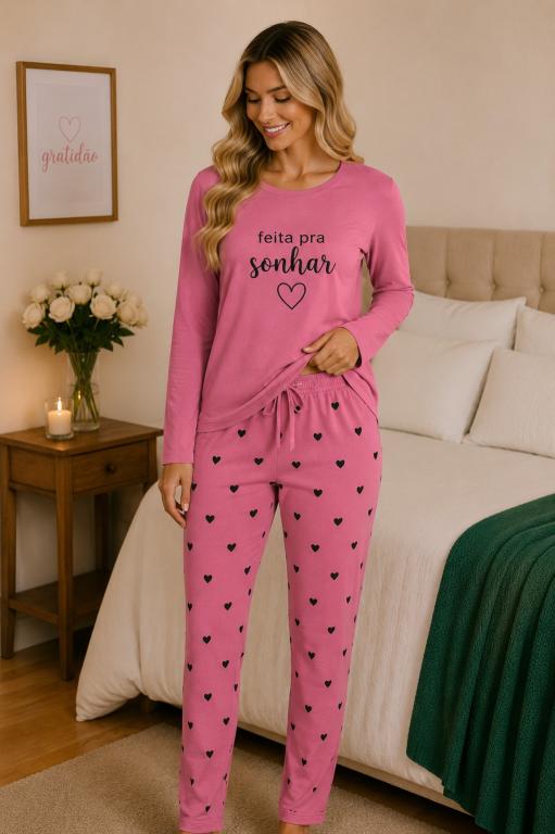 401 PIJAMA SUEDE LONGO FEITO PRA SONHAR - ROSA BARROCO
