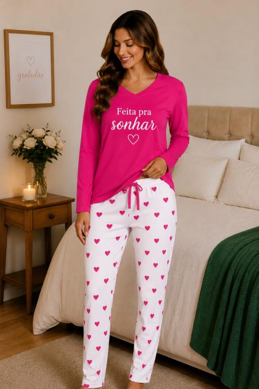 401 PIJAMA SUEDE LONGO FEITO PRA SONHAR - PINK