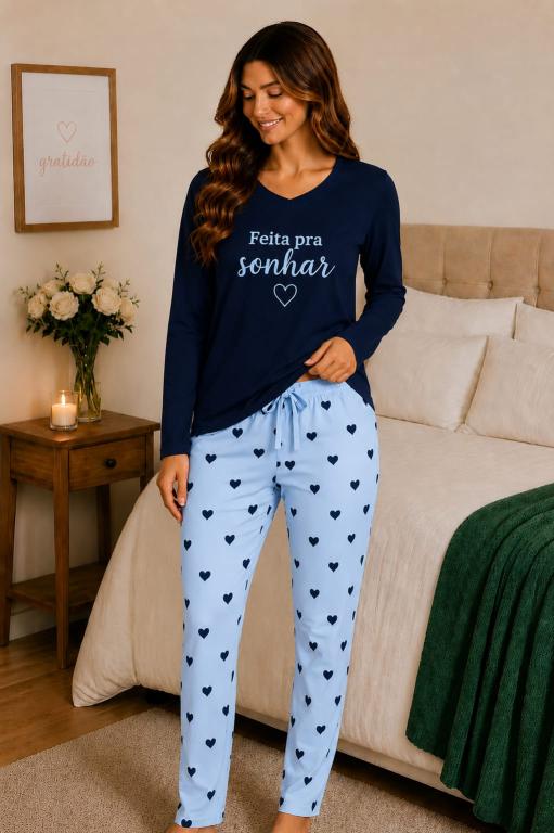 401 PIJAMA SUEDE LONGO FEITO PRA SONHAR - MARINHO