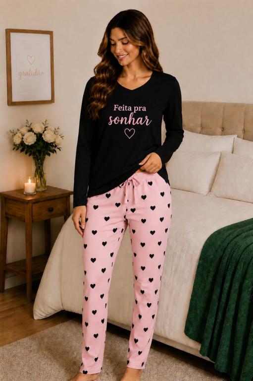 401 PIJAMA SUEDE LONGO FEITO PRA SONHAR - PRETO