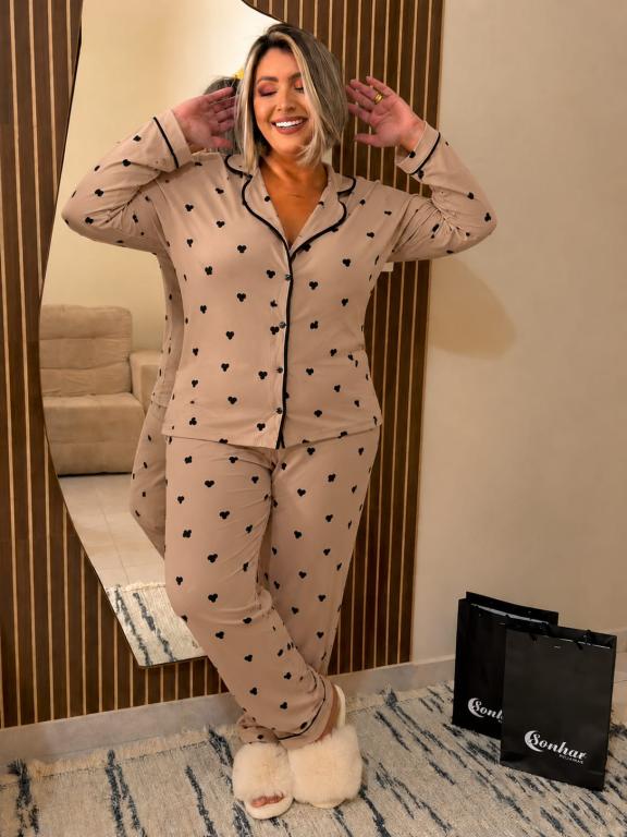 611 PIJAMA LONGO AMERICADO SUEDE - MARROM
