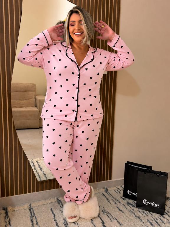 611 PIJAMA LONGO AMERICADO SUEDE - ROSA BEBE
