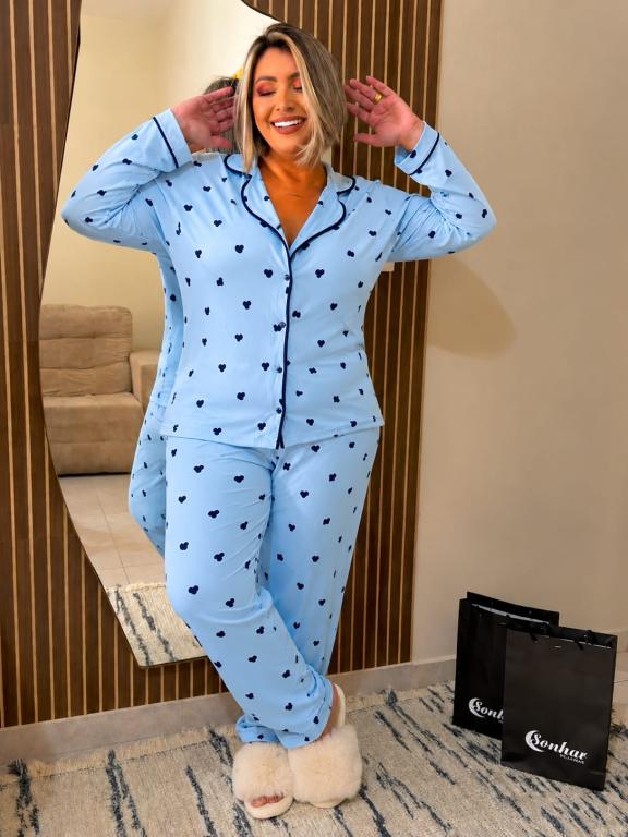 611 PIJAMA LONGO AMERICADO SUEDE - AZUL BEBE