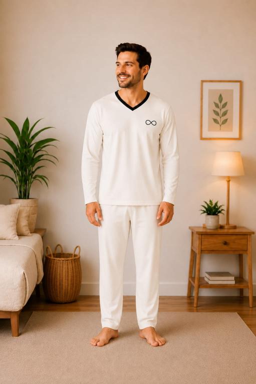 850 PIJAMA LONGO MASCULINO MALHA PV - OFF WHITE