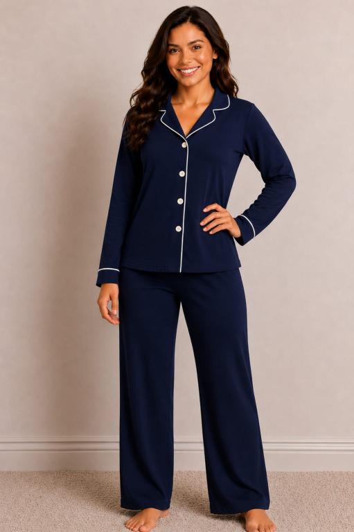 610 PIJAMA AMERICANO FEMININO SUEDE - AZUL MARINHO