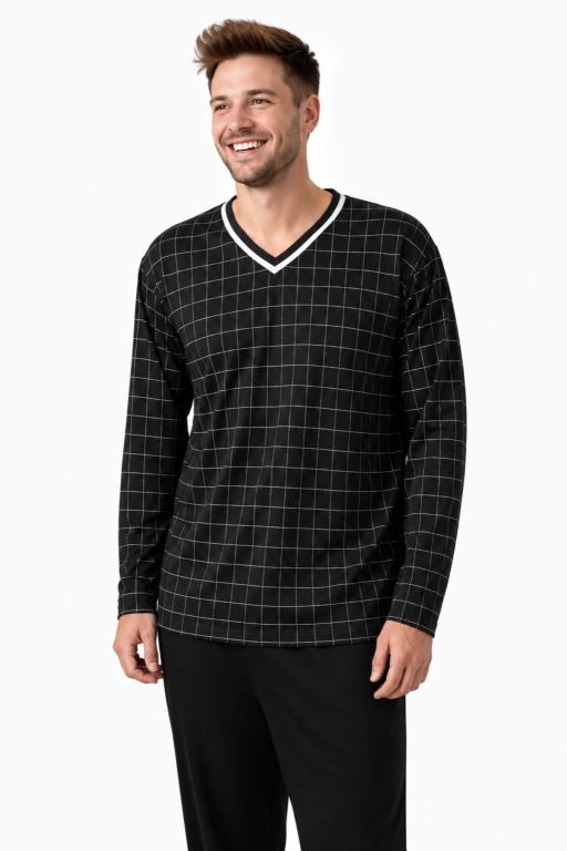 524 PIJAMA LONGO MASCULINO - GRID PRETO