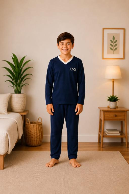 855 PIJAMA INFANTIL LONGO MASCULINO MALHA PV- AZUL MARINHO