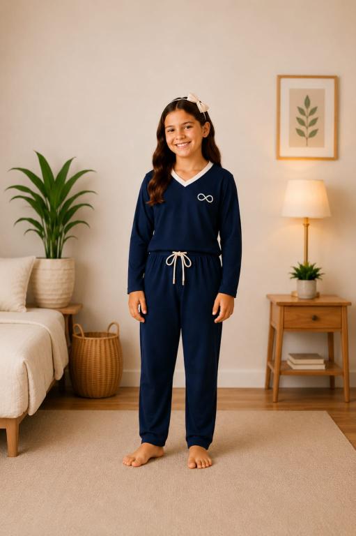 856 PIJAMA INFANTIL LONGO FEMININO MALHA PV- MARINHO