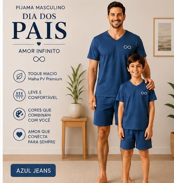 864 PIJAMA INFANTIL MASCULINO MANGA CURTA- AZUL JEANS