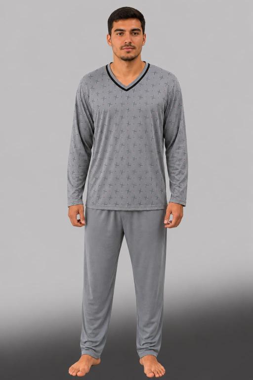 524 PIJAMA LONGO MASCULINO- CINZA