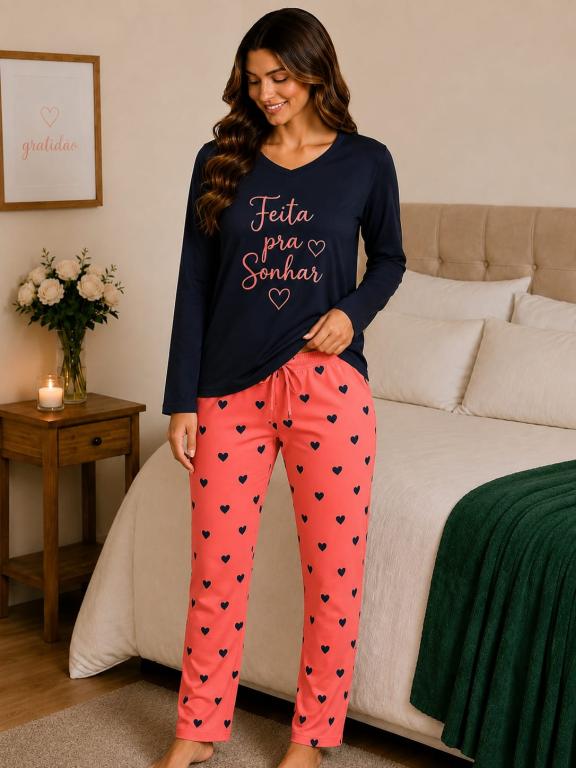 401 PIJAMA SUEDE LONGO FEITO PRA SONHAR - CORAL