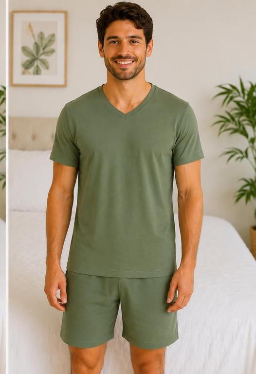 857 MASCULINO MEIA MANGA LISO-VERDE