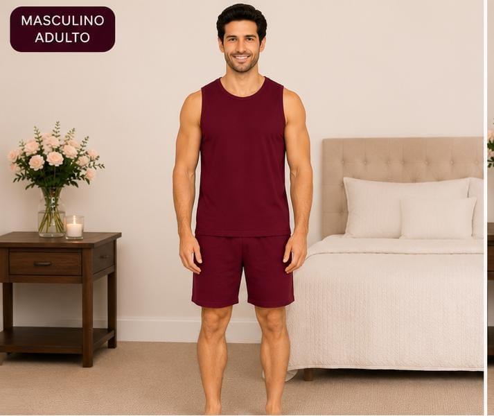 812 PIJAMA MASCULINO REGATA LISO - VINHO