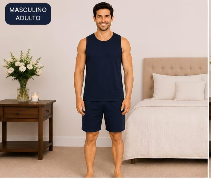 812 PIJAMA MASCULINO REGATA LISO - MARINHO