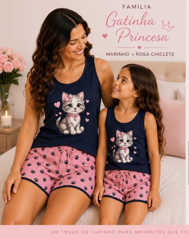 206 PIJAMA INFANTIL REGATA COM SILK- GATINHA PRINCESA